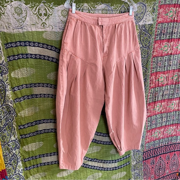 Free People Tuscany Coral Sarina Pleated Barrel Leg Bohemian Trousers Size 8 - Picture 8 of 16